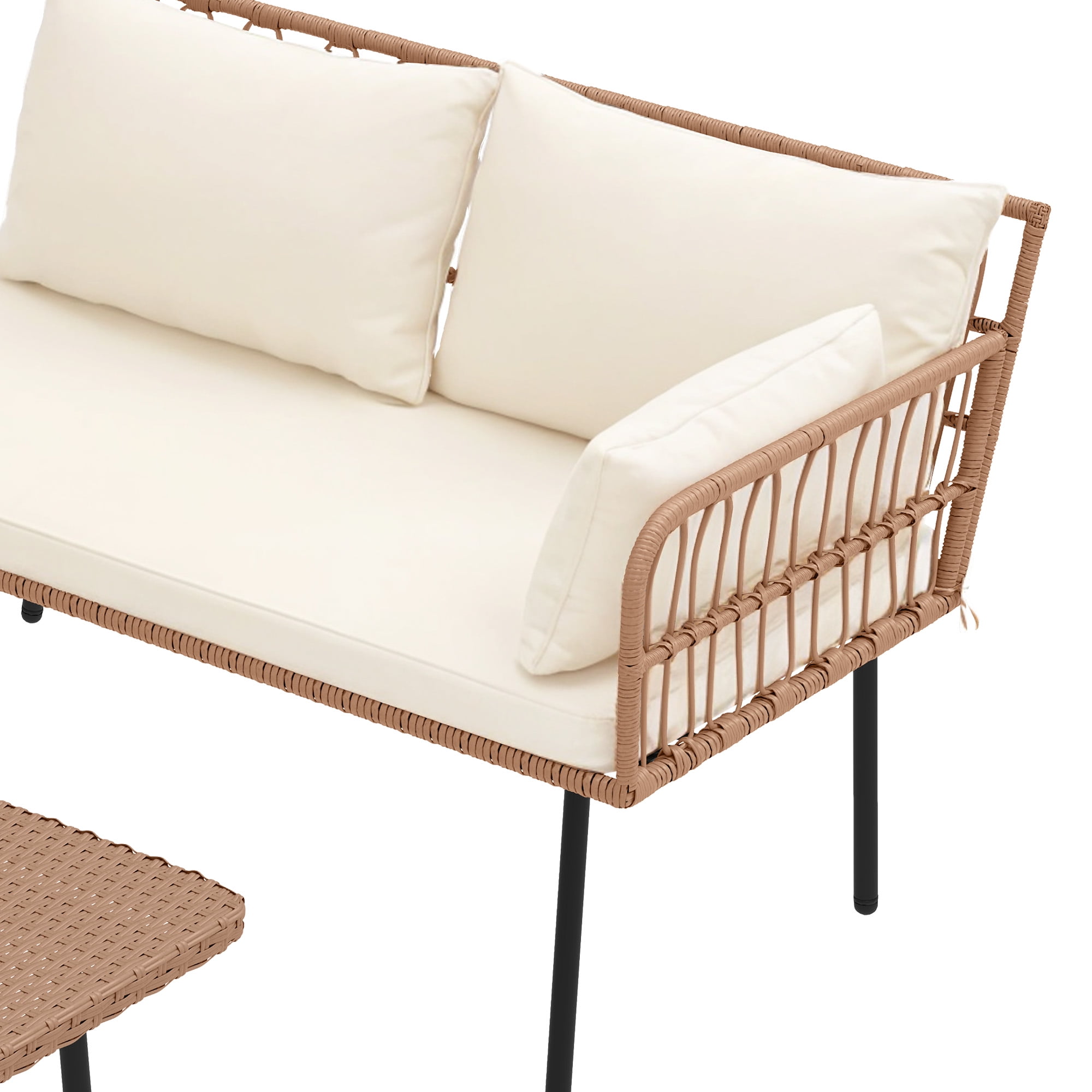 Uforic 4 Pieces Patio Conversation Set,Wicker Outdoor Furniture Set, All-Weather PE Rattan Sectional L-Shaped Sofa with Coffee Table - Beige