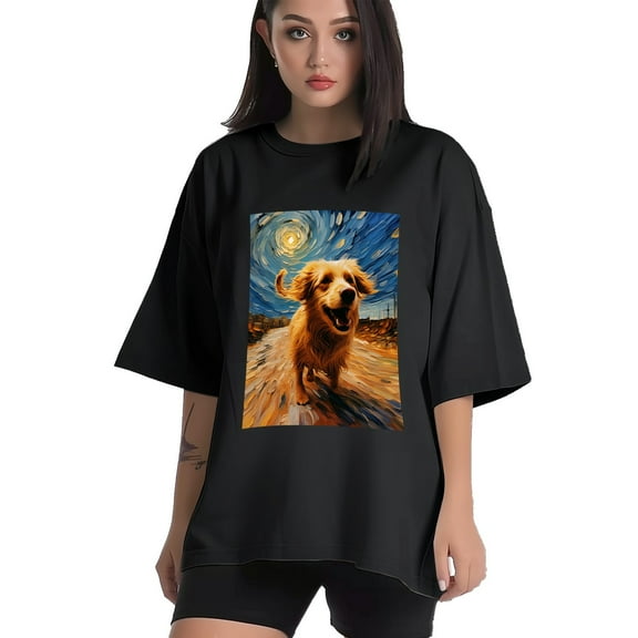 Plus Size Shirt for Women Black Tops for Women Short Sleeves Shirt for Women Dogs In The Night T Shirt Crewneck Shirt for Women XS