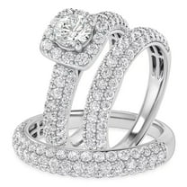 Saprkle Jewels Round Cubic Zirconia His & Her Couple Wedding Trio Ring Set 14K White Gold Finish
