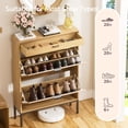 thumbnail image 4 of Brafabhome Shoe Storage Cabinet with 2 Flip Drawers, Modern Freestanding Narrow Sun Pattern Shoe Cabinet with Small Drawer for Entryway, Hallway | Natural, 4 of 8