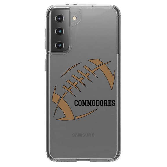 DistinctInk Clear Shockproof Hybrid Case for Galaxy S21  PLUS 5G (6.7" Screen) - TPU Bumper, Acrylic Back, Tempered Glass Screen Protector - Commodores Football - Gold, Black