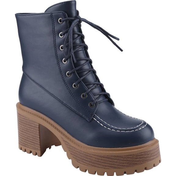 Women's Fashion Retro Platform Chunky Heel Lace Up Ankle Boots Side Zipper Combat Military Boot Booties