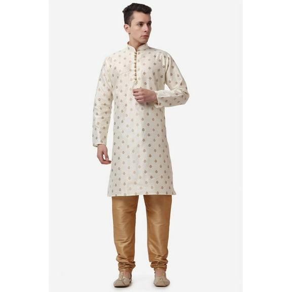 Royal Kurta Gold Color Jacquard Silk Printed Long Kurta Churidaar