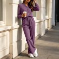 thumbnail image 5 of Matching Sets Women Clothing Solid Color Henley Neck Button Top & Drawstring High Waist Wide Leg Pants with Pockets for Daily Wear, 5 of 8
