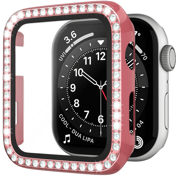 ePacks for Apple Watch Case 38mm Series 3/2/1 with Tempered Glass Screen Protector, Bling Case Crystal Diamonds Rhinestone Bumper Overall Hard PC Protective Cover for iWatch 38mm, Pink