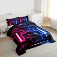 thumbnail image 4 of Feelyou Pink Blue Gamepad Full Size Comforter Sets for Teen, Video Games Controller Bedding Comforter Set, Neon Glowing Honeycomb Reversible Bedding Sets, Luxury Bedroom Decor, 3-Piece, 4 of 9