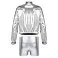thumbnail image 2 of TiaoBug Kids Boys Girls Jazz Dance Costumes Shiny Metallic Long Sleeves Outerwear And Dance Shorts Sports Set Silver 10, 2 of 5