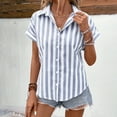 thumbnail image 2 of Savings Cotton Linen Tops For Women Turn-Down Collared Tees Color Block Striped Short Sleeve Top Cap Sleeve Button-Up Shirts Trendy Dressy Blouses Summer 2025, 2 of 7