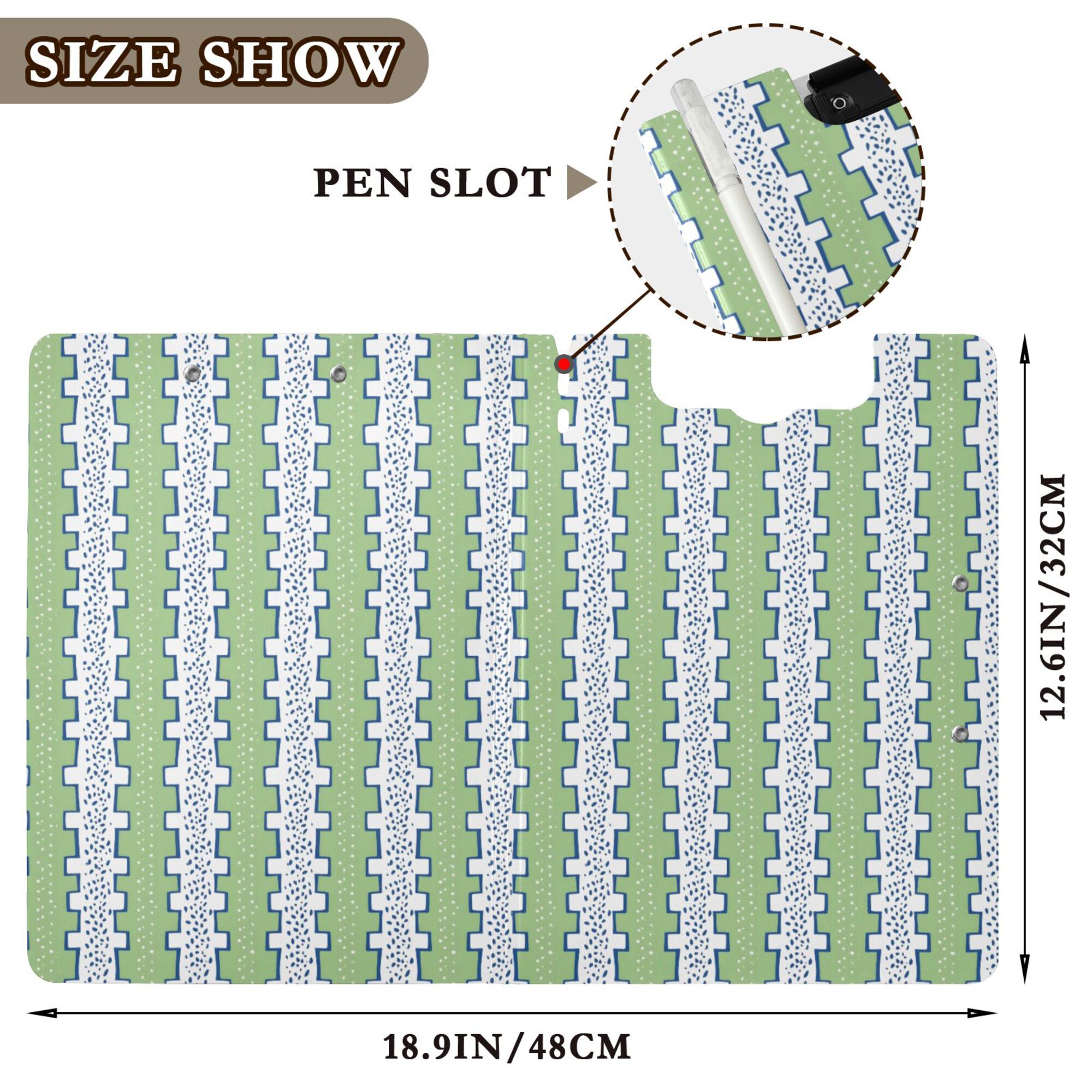 FORMRS A4 Clipboard Folder with Pen Holder Horizontal Foldable School Office Binder, Green Stripe Pattern