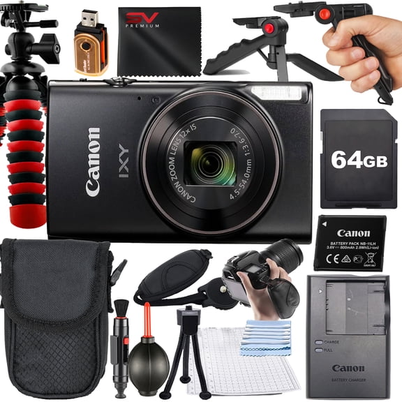 Canon PowerShot IXY650 HS Digital Camera (Black) with SanDisk 64GB Memory Card   Case   Tripod   SV Premium Accessory Bundle (International Version)