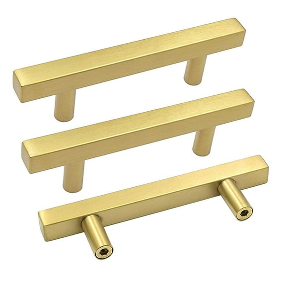 5 Pack goldenwarm Gold Drawer Pulls Brushed Brass Kitchen Handles 3-3/4In Hole Centers - LS1212GD96 Gold Pulls for Cabinets Brass Drawer Handles 6In Overall Length