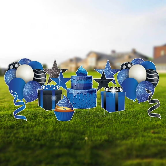 Blue Glitter Drip Yard Sign Birthday Accessories, Blue Drip Sparkle Yard Decorations (12 pcs Total)