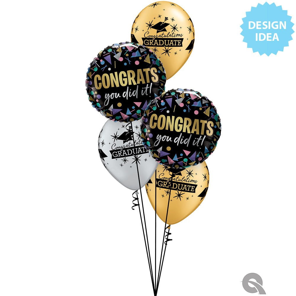 Qualatex 89734 11 in. Congratulations Graduate Cap Latex Balloon, Silver & Gold