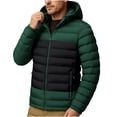 thumbnail image 4 of Iyufng Men's Color Block Hooded Puffer Jackets Horizontal Quilted Zip Up Winter Windproof Coat with Side Pockets and Elastic Cuffs, 4 of 9