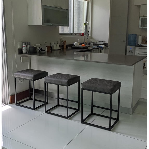 ZXNYH Black Counter Height 24" Bar Stools Set of 2 for Kitchen Counter Backless Modern Square Barstools Upholstered Faux Leather Stools Farmhouse Island Chairs,Support 330 LBS,(24 Inch,Black)
