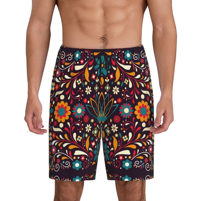 Fotbe Colorful Mexican2 Pantalones Cortos de Pijama para Hombre, Ropa de Dormir, Pantalones de Pijama Cortos para Hombre-Small