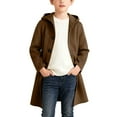 thumbnail image 5 of WQNVRNR Kids Hooded Wool Blend Coat- Button Front Boys and Girls Winter Warm Trench Coat Outerwear with Pocket Brown Size 7 Years, 5 of 7