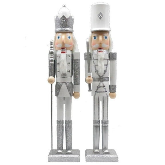 24 inch White and Silver Nutcracker, Set of 2