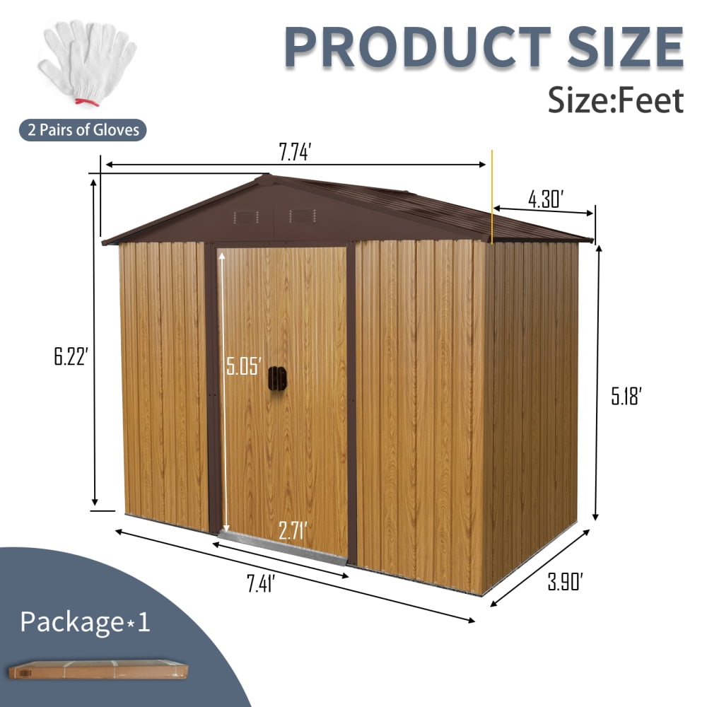 8x4FT Outdoor Metal Storage Shed - Sliding Door Design，Anti-Rust Frame for Lawn Equipment