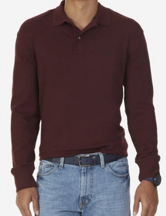 Nautica - Nautica NEW Burgundy Red Mens Size 3XLT Long Sleeve Interlock Polo Shirt - Walmart.com 