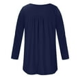 thumbnail image 4 of Pntutb Womens Solid Round Neck Button Pleated Pullover Long Sleeve Top Blouse Dark Blue XL, 4 of 5