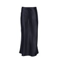 thumbnail image 3 of Prolriy Satin Skirt 2024 Skirt European and American Drape Satin Mid Length High Waist Hip A Line Skirts for Women Black L, 3 of 7