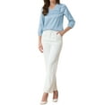 thumbnail image 2 of INSPIRE CHIC Women's Casual Dressy Office Blouses 3/4 Sleeve V Neck Satin Shirt XL Light Blue, 2 of 6