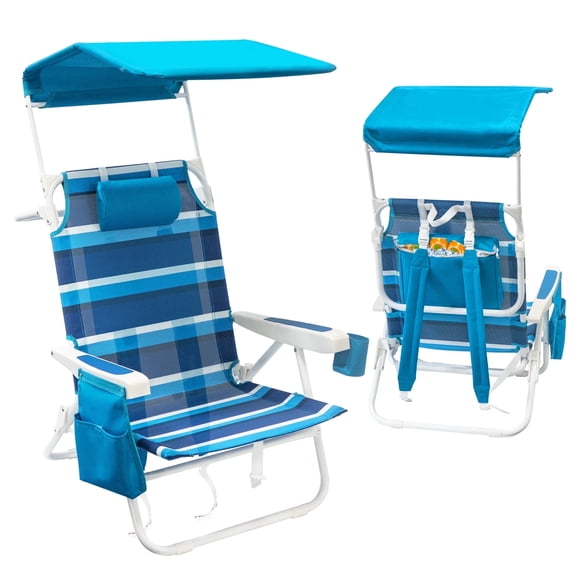 WILDYEE 2pcs Double Camping Chair，Beach Chairs with Cup Holder Heavy Duty Folding Loveseat for Outside Lawn Patio (Blue Stripe)