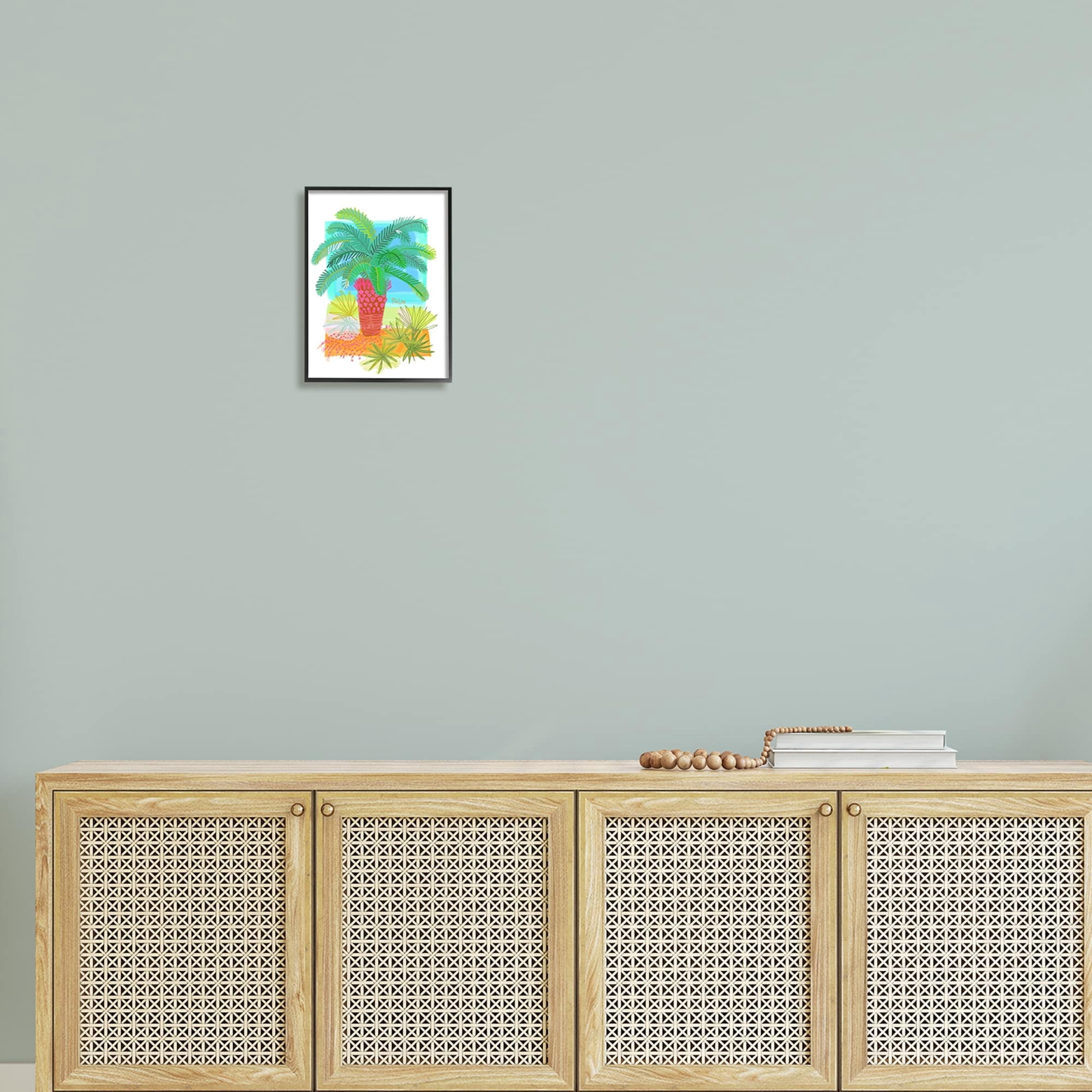 Stupell Industries Tropical Palm Plant Leaves Whimsical Summer Botanicals Graphic Art White Framed Art Print Wall Art, Design by unknown
