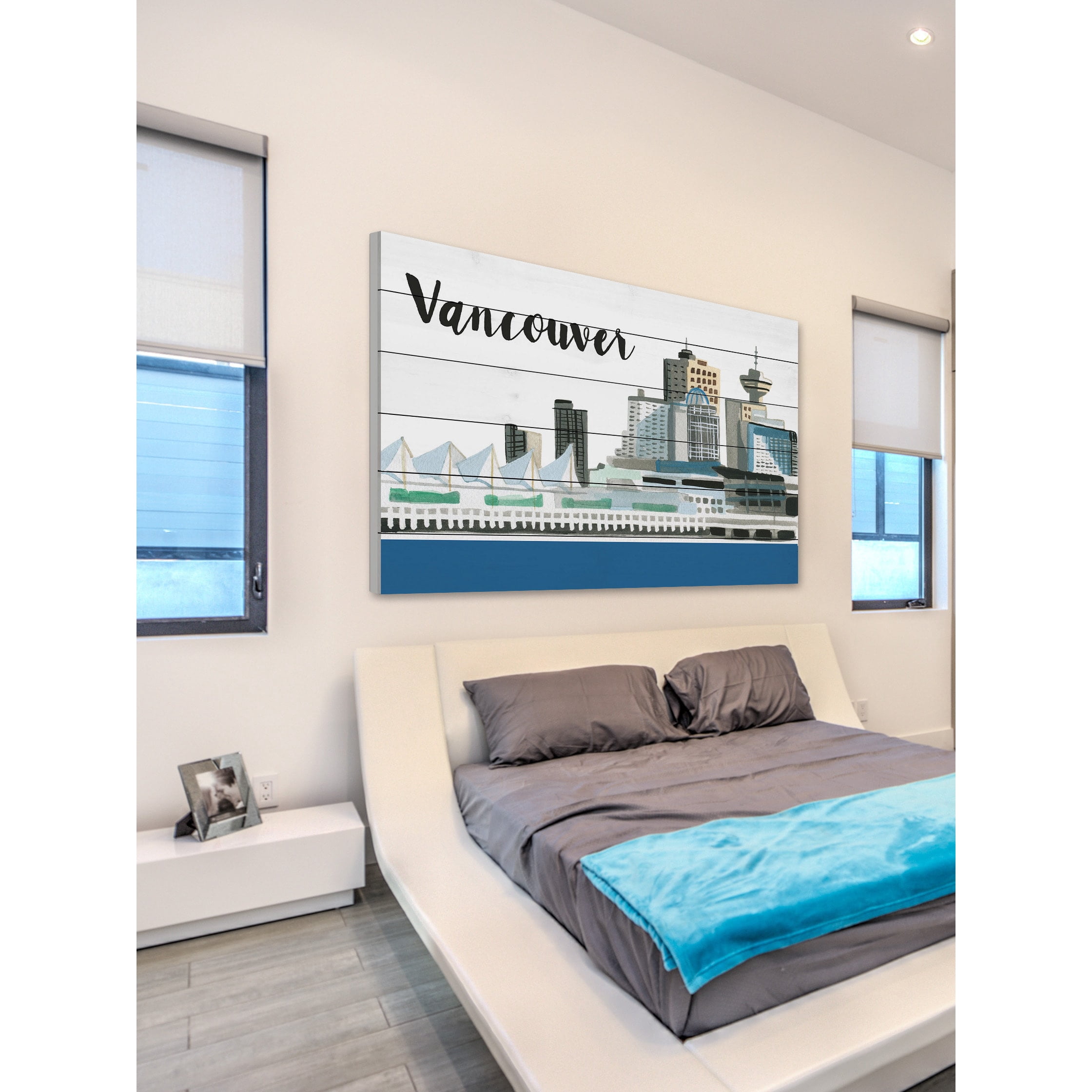 Marmont Hill "Vancouver Skyline" By Molly Rosner Painting Art Print On White Wood, 24.0" x 1.5"