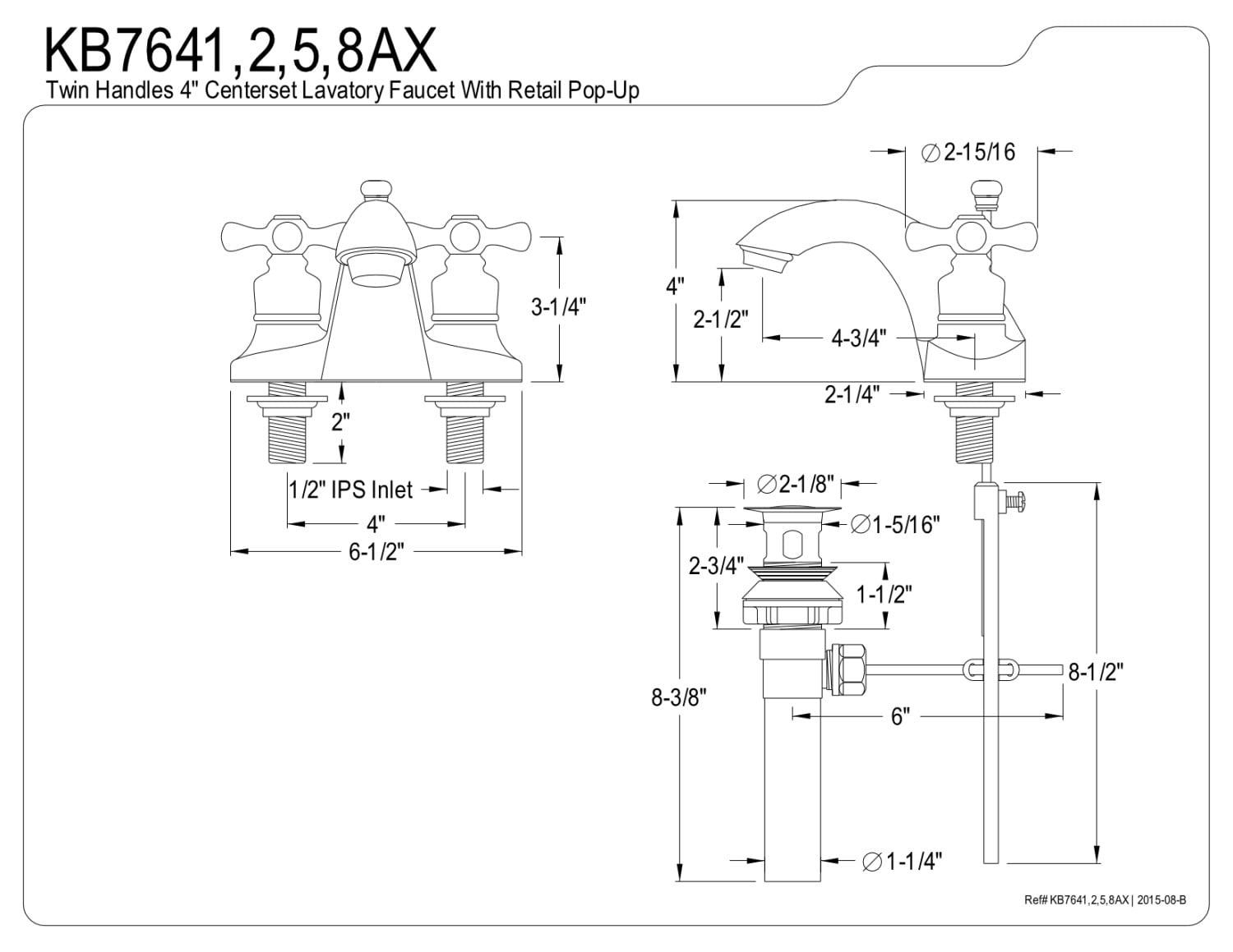 Kingston Brass KB7645AX 4 in. Centerset Bathroom Faucet, Oil Rubbed Bronze