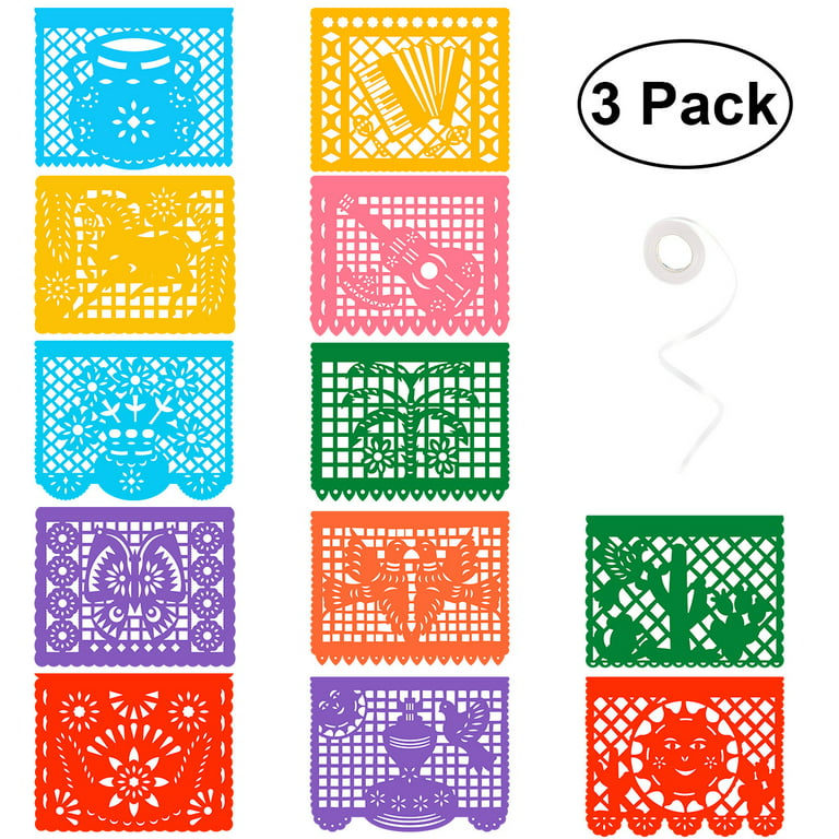 3 pack Mexican Banner - 66FT(22FT*3) Papel Picado Banners - 12