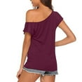 thumbnail image 2 of SereneDome Womens Off The Shoulder Tops Ladies Summer Casual Loose Fit Tunic Tops Cold Shoulder Irregular Short Sleeve T Shirt, 2 of 7