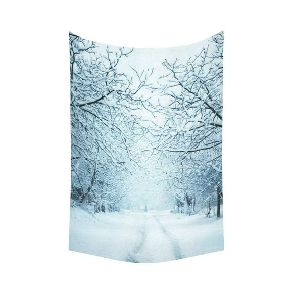 GCKG Tree Snowflake Winter Landscape Tapestry Vertical Wall Hanging Nature Scenic White Wall Decor Tapestry 60x90 Inches