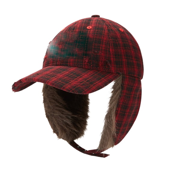 Plaid Baseball Cap Style Warm Ear Protection Hat, Tongue Design for Cold Weather, Outdoor Winter Hat with Ear Coverage
