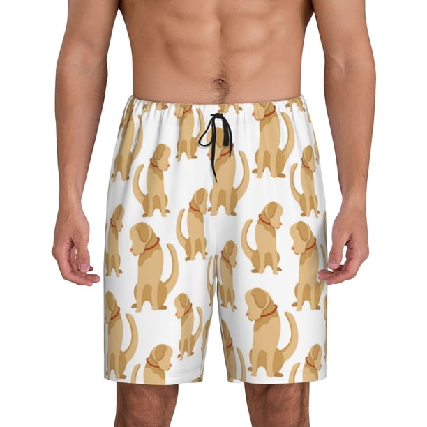 Balery Labrador Retriever Dog Pantalones cortos de pijama de punto de algodón para hombre con cinturilla y bolsillos-X-Large