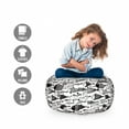 thumbnail image 2 of Sketch Storage Toy Bag Chair, Underwater Fishes Swimming Marine Life Animals Ocean Creatures Doodle Style, Stuffed Animal Organizer Washable Bag, Small Size, Black and White, by Ambesonne, 2 of 3