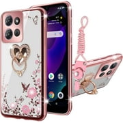 nancheng for Motorola G 5G 2025 Phone Case (6.7-inch) with Ring Stand Cute Girls Women Soft Silicone Shockproof Protection Cover - Rose Butterfly ﻿
