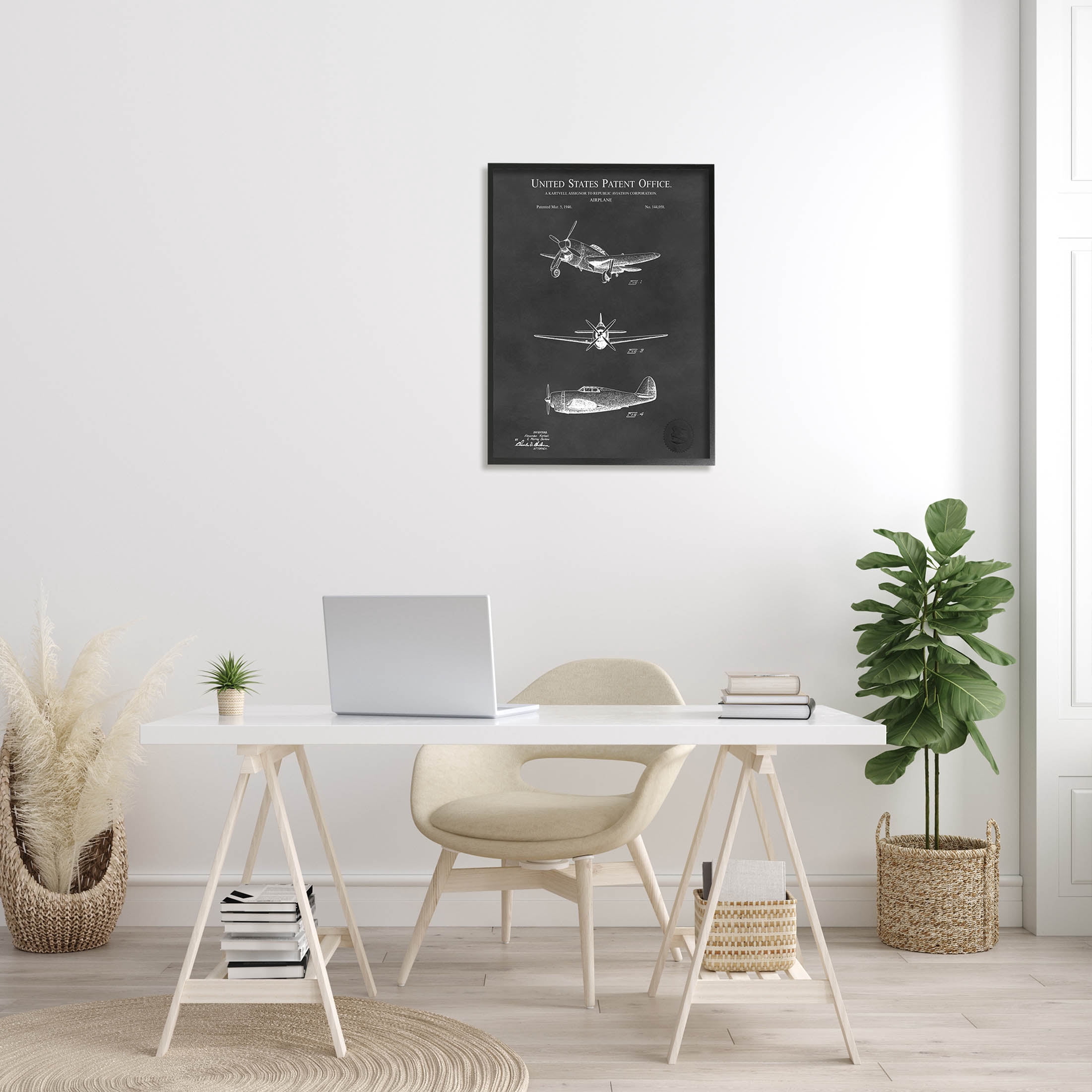 Stupell Industries Vintage Airplane Vehicle Diagram Graphic Art Black Framed Art Print Wall Art, Design by Karl Hronek