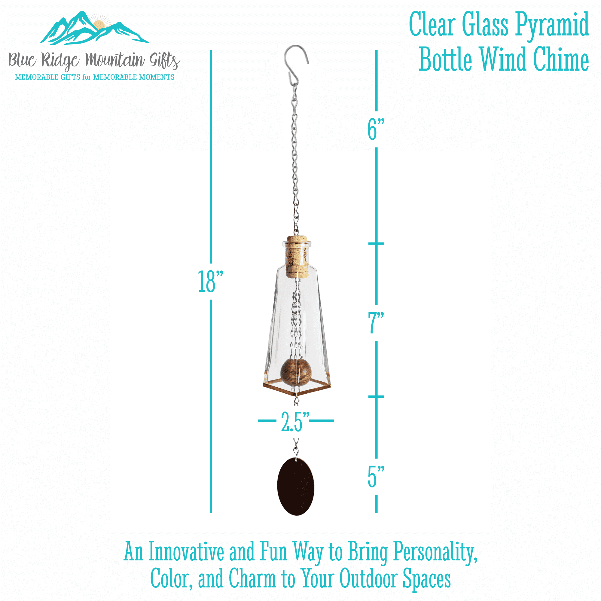 Handmade Clear Glass Wind Chimes Made From Pyramid Shaped Bottles, Colorful Home Decor Outdoor Garden or Patio