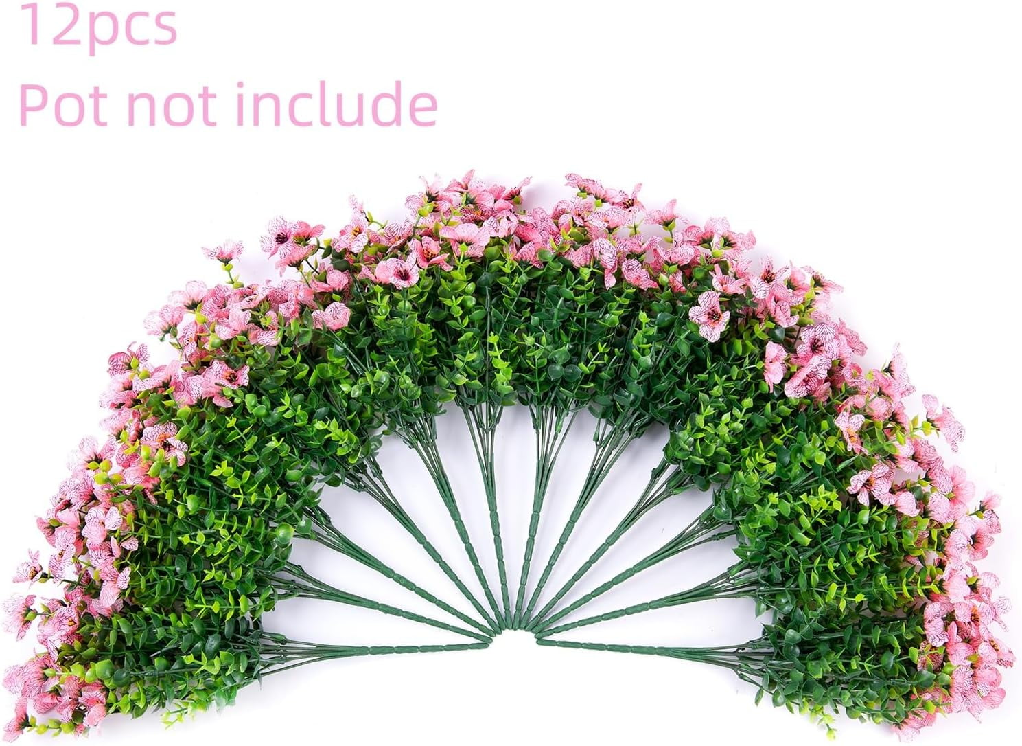 Artificial Faux Plants Flowers Outdoor Spring Decoration, 12 Bundles Fake Silk Colorful Daisy Eucalyptus Realistic UV Resistant for Outside Home Planter Porch Patio Window Yard Decor (Mix)