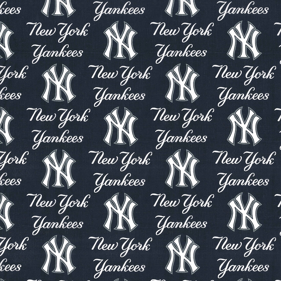 New York Yankees 58" x 2 yd 100% Cotton Logo Baseball Sports Precut Sewing & Craft Fabric, Blue and White