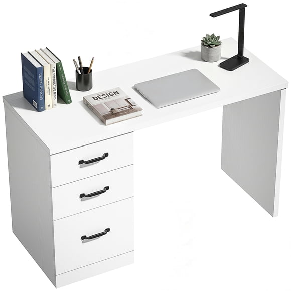 HOMCOM Computer Desk with 3 Drawers, 47" Home Office Desk, White