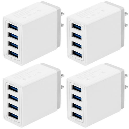 Wall Charger Plug, 4-Pack 3.1A 4-Muti Port USB Adapter Power Plug Charging Station Box Base Replacement for iPhone 11 Pro Max/X/8/7, iPad, Samsung Phones and More USB Wall Charging Block