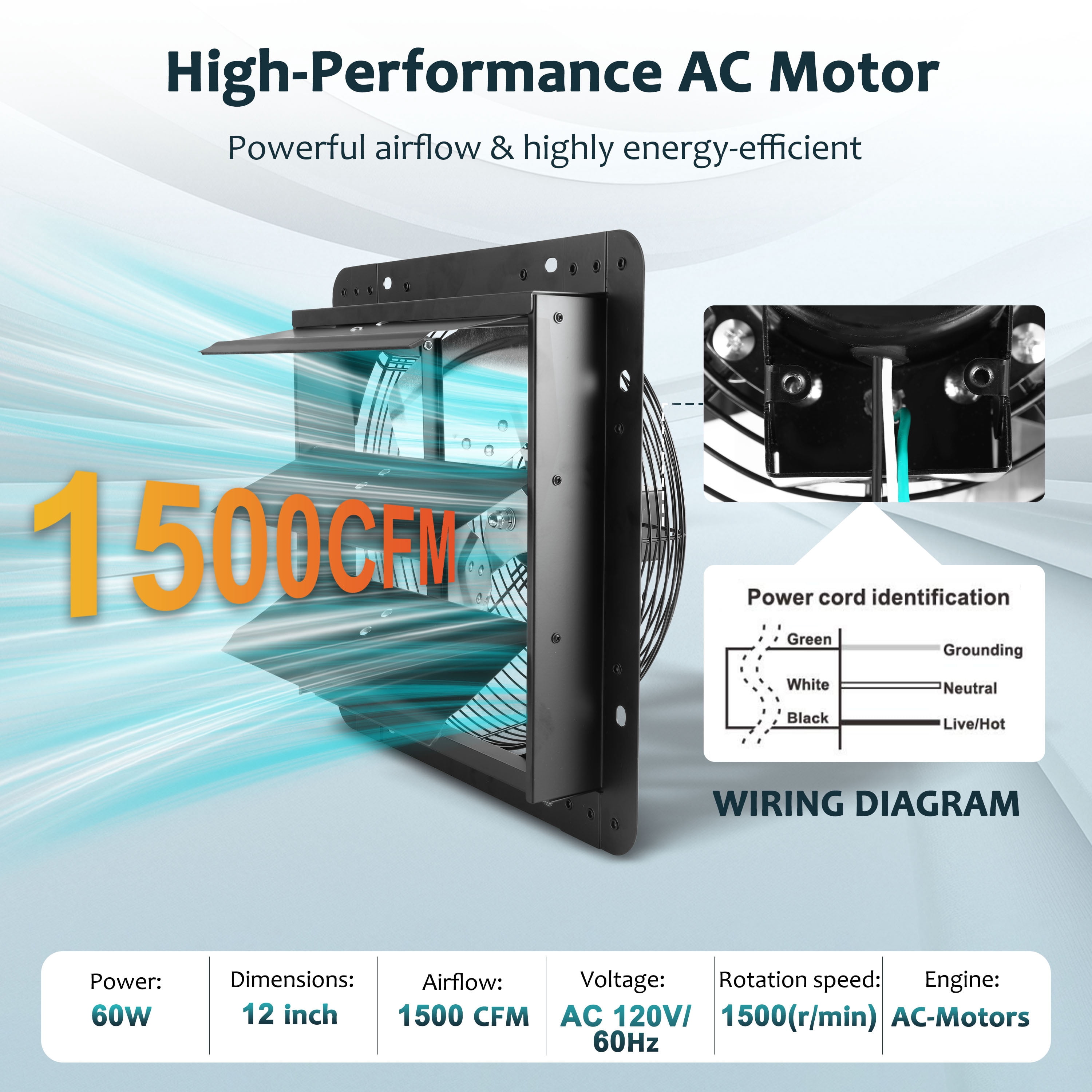 Avobird 12 inch WindowWall Mounted Ventilation Exhaust Fan,1500 CFM High-Speed ,Industrial Fan for Home Garage Office