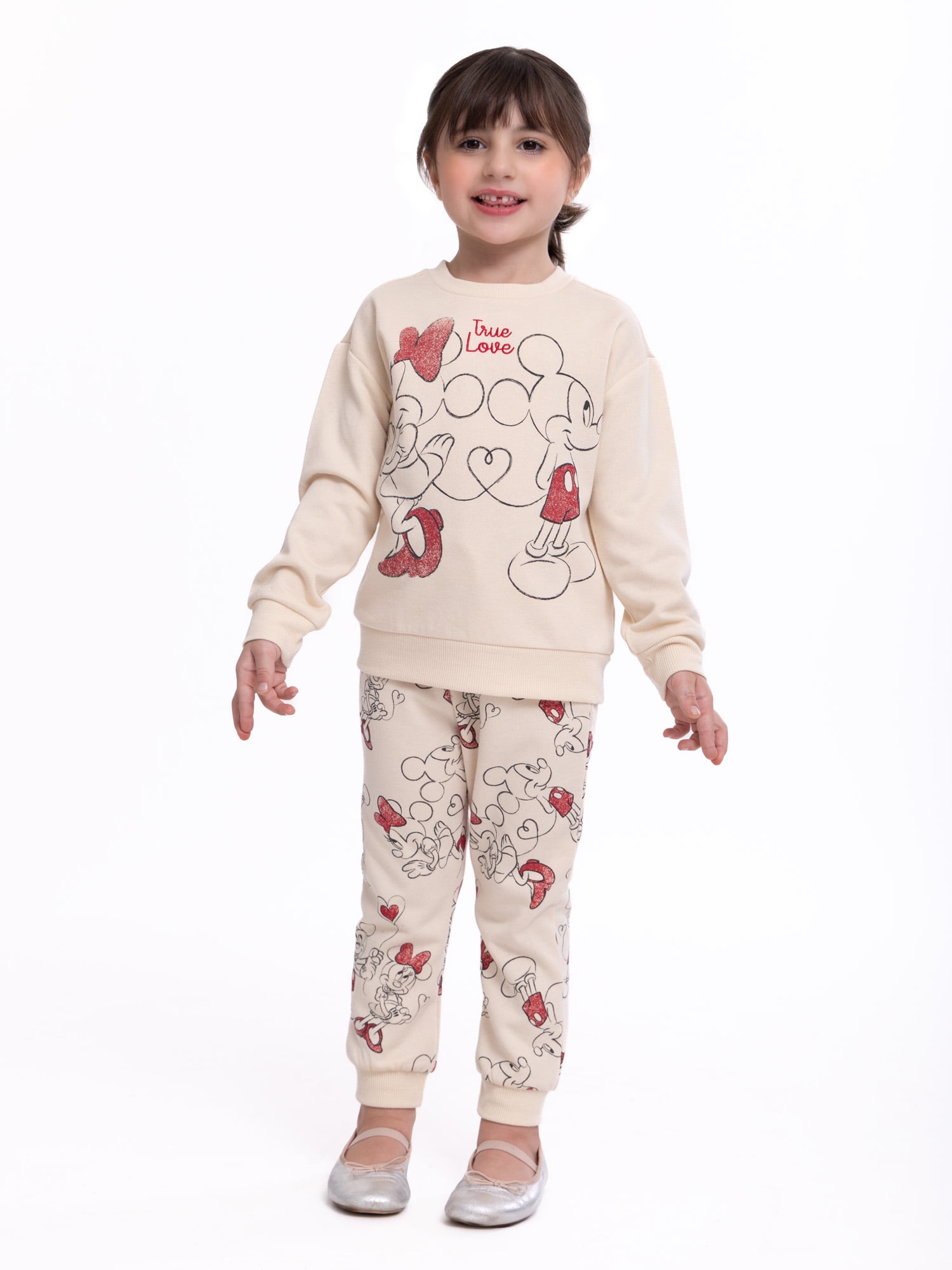 Disney Toddler Mickey and Minnie Sweethearts Valentine’s Day Crewneck Sweatshirt and Joggers Set, 2-Piece Set, Sizes 12M-5T