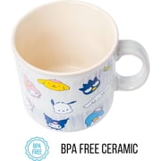 Silver Buffalo Sanrio Hello Kitty and Friends Featuring My Melody, Badtz-Maru, Pochacco, Keroppi, Pompompurin, Cinnamoroll, Kuromi, and Tuxedo Sam Reactive Glaze Ceramic Camper Mug, 20 Ounces