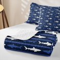 thumbnail image 4 of Manfei Coastal Shark Twin Quilt Set, Simple Horizontal Stripe Twin Coverlet Set, Navy White, 2pcs, 1 Bedspread and 1 Pillowcase, 4 of 7