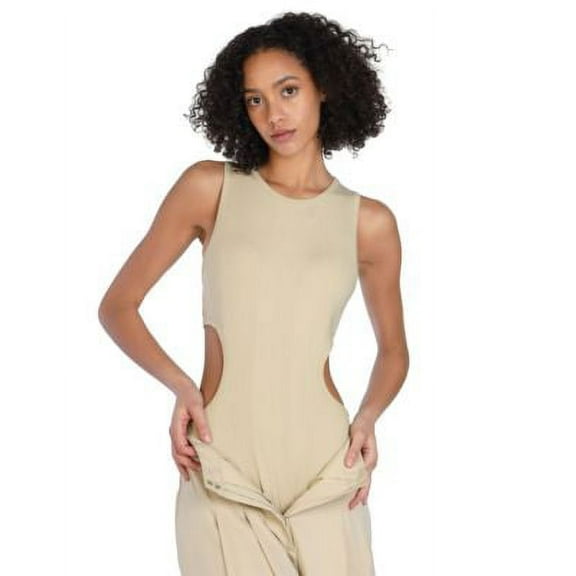 MSRP $50 Bar III Women Cutout Ribbed Bodysuit Beige Size XS
