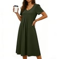 thumbnail image 3 of Casual Dresses for Women Solid Color Womens Dresses Spring V-Neck Short Sleeved Dresses for Women with Pocket Plus Size Dresses, Army Green-M, 3 of 6